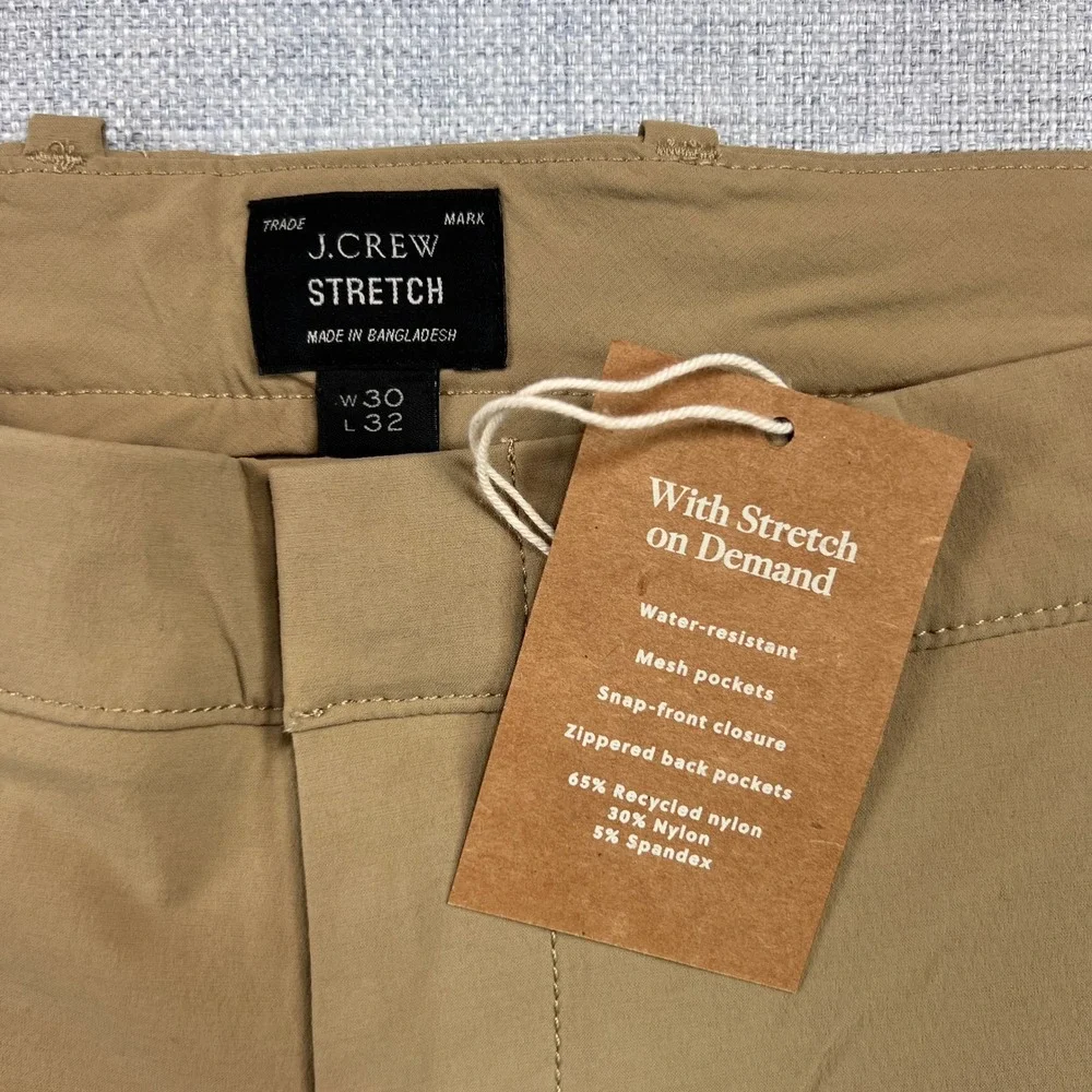 J. Crew 484 Slim Stretch Tech Pants Men 30x32 Khaki Water Resistant Commuter NWT